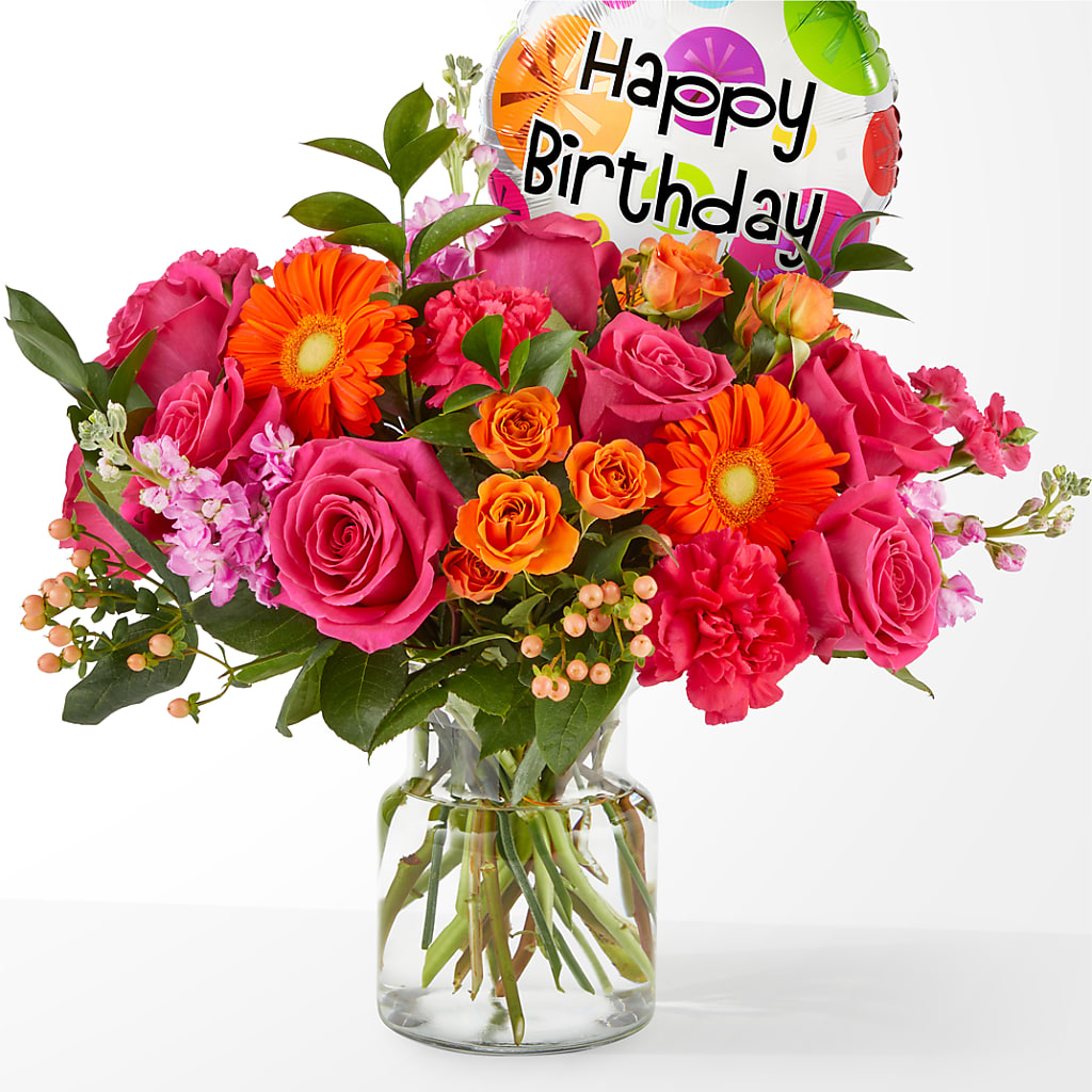 Fiesta Bouquet with Birthday Balloon – VEEDERSBURG FLORIST & GIFTS, Veedersburg IN