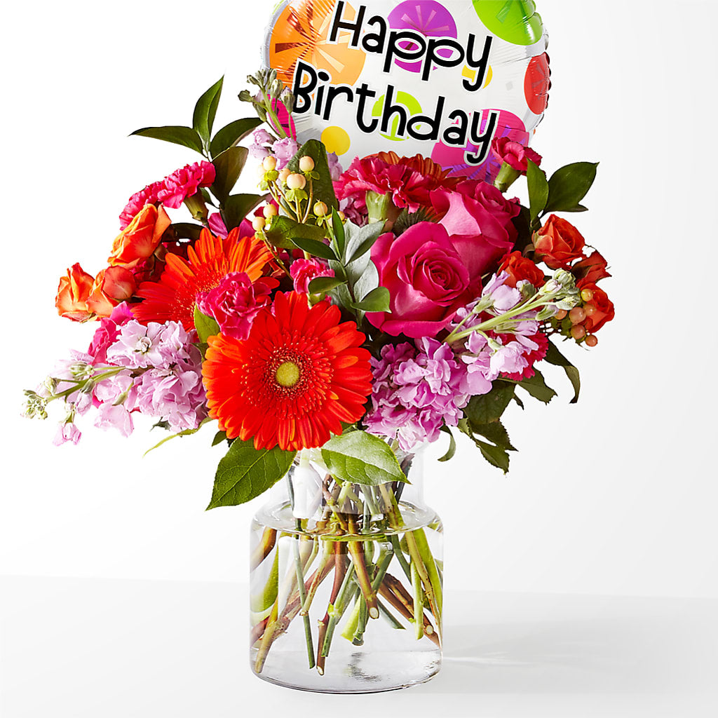 Fiesta Bouquet with Birthday Balloon – VEEDERSBURG FLORIST & GIFTS, Veedersburg IN