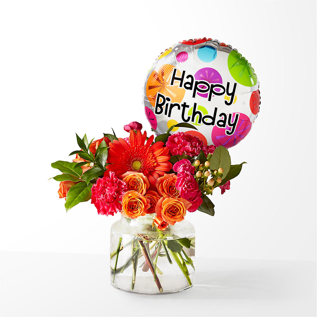 Fiesta Bouquet with Birthday Balloon – VEEDERSBURG FLORIST & GIFTS, Veedersburg IN
