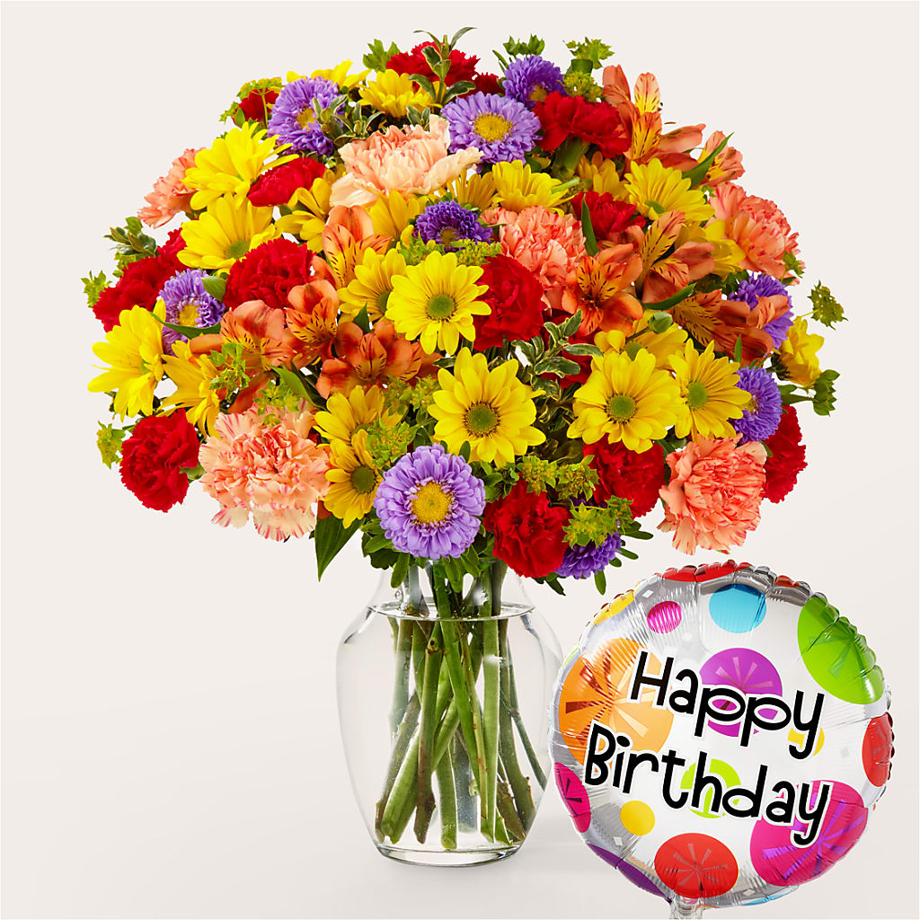Kaleidoscope Bouquet with Birthday Balloon – VEEDERSBURG FLORIST & GIFTS, Veedersburg IN
