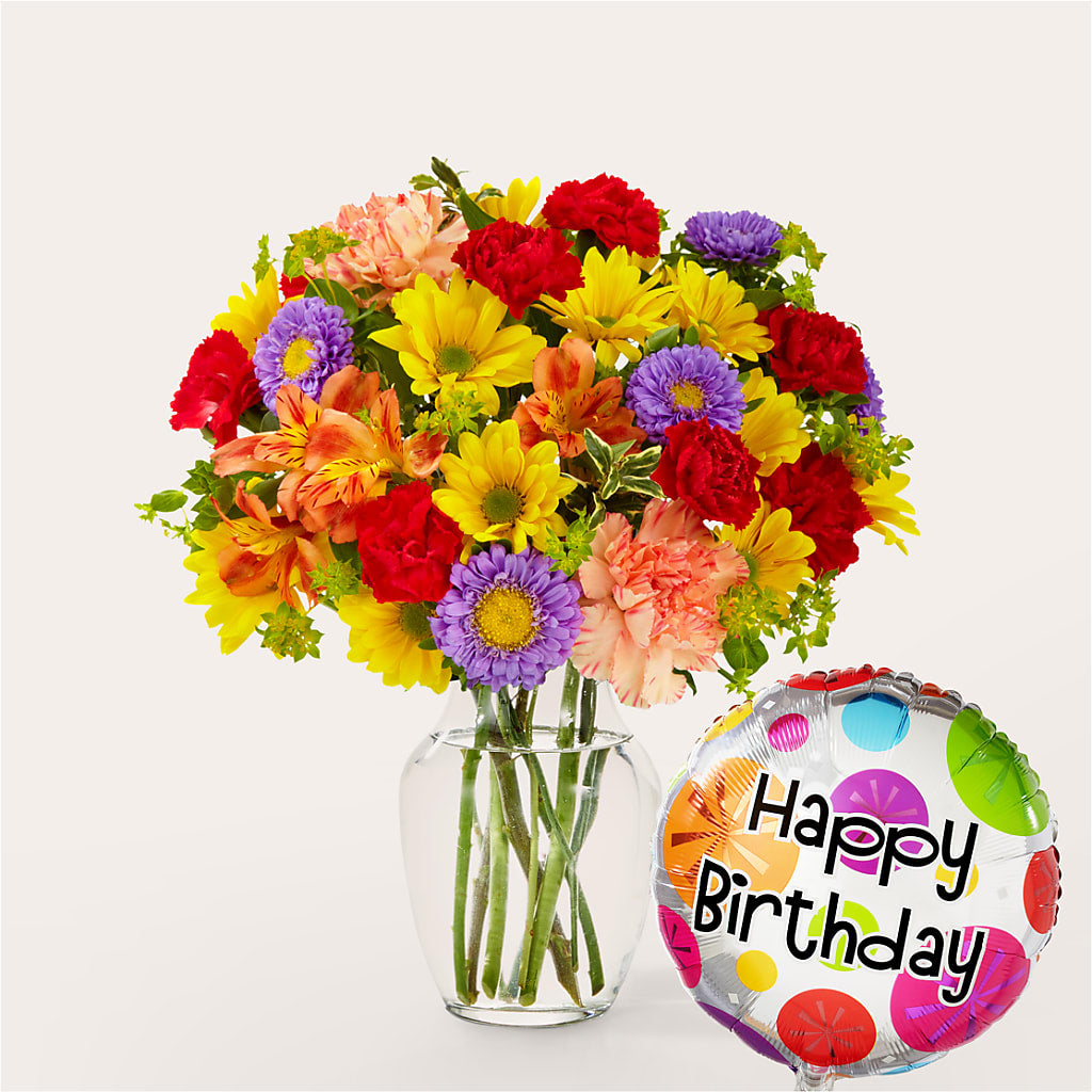 Kaleidoscope Bouquet with Birthday Balloon – VEEDERSBURG FLORIST & GIFTS, Veedersburg IN