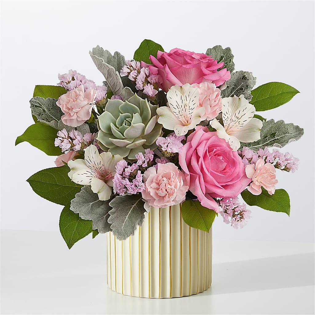 Dusty Rose Bouquet with Ivory Vase – VEEDERSBURG FLORIST & GIFTS, Veedersburg IN